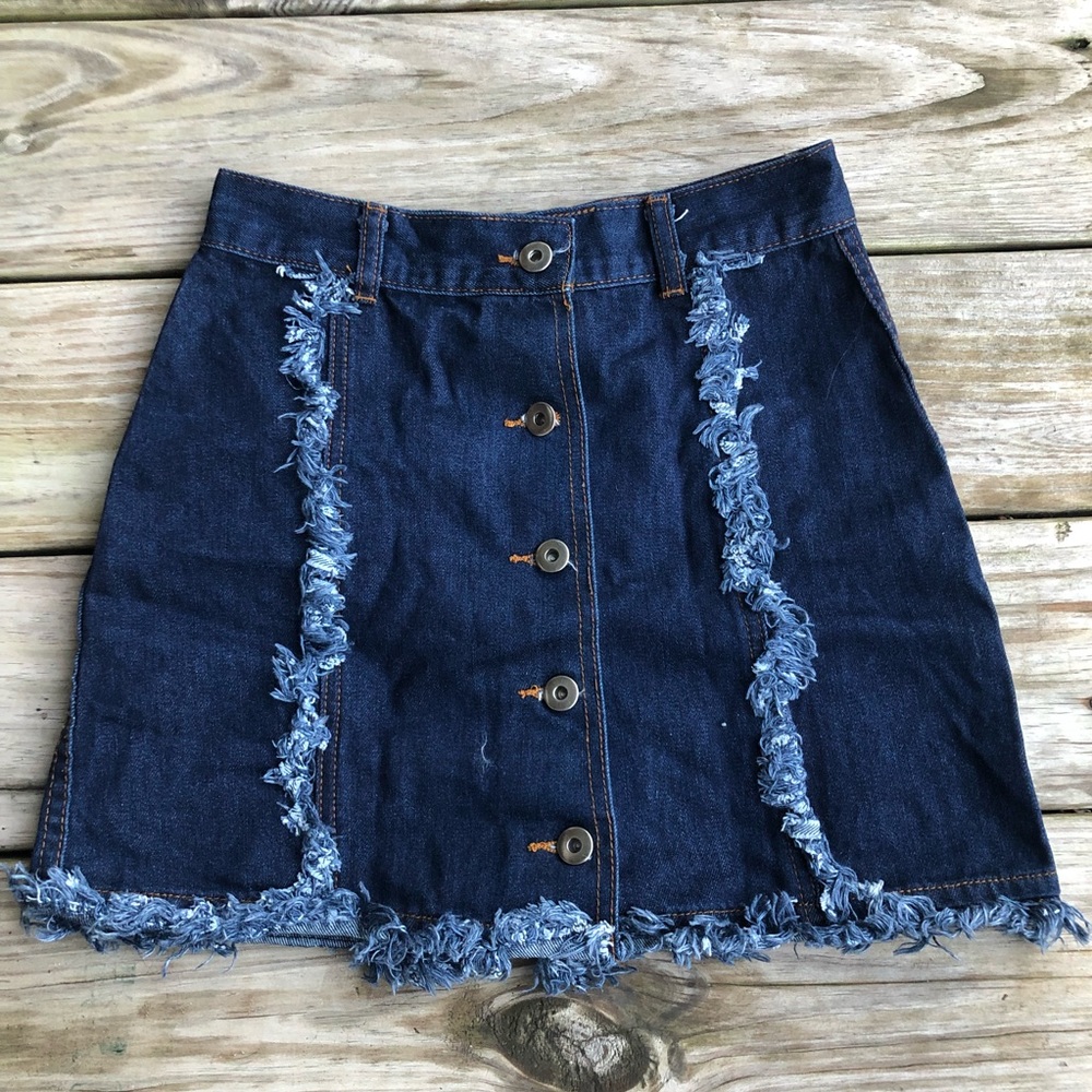 Carmar Dark Navy Blue Button Up High Waisted Skirt